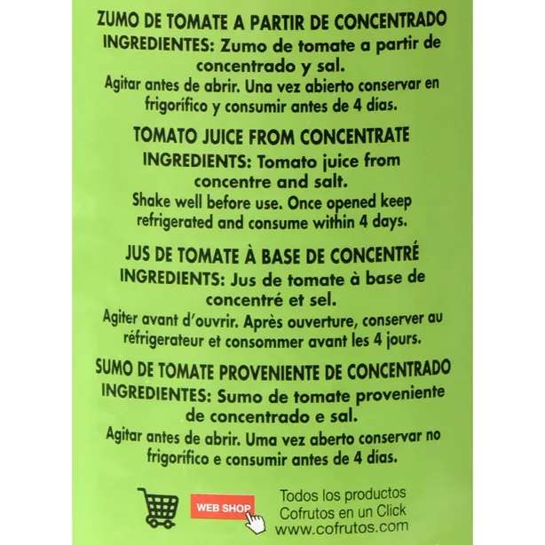 Zumo de Tomate 100% Botella 1L