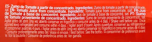 100% Tomato Juice 200ML Bottle