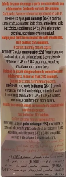 Boisson au jus de Mangue sans sucres ajoutés